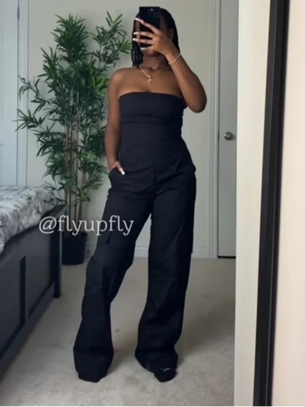 NWT Zara Black Cotton Strapless Cargo Jumpsuit – Size Large
